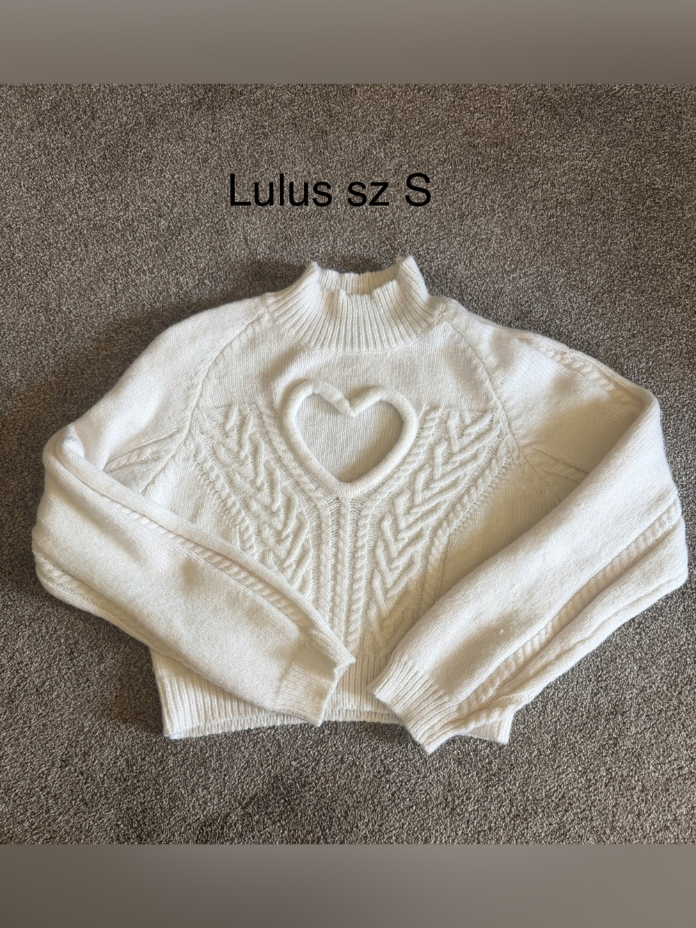 Lulu's Cream Cable Knit Sweater with Heart Cutout Sz s